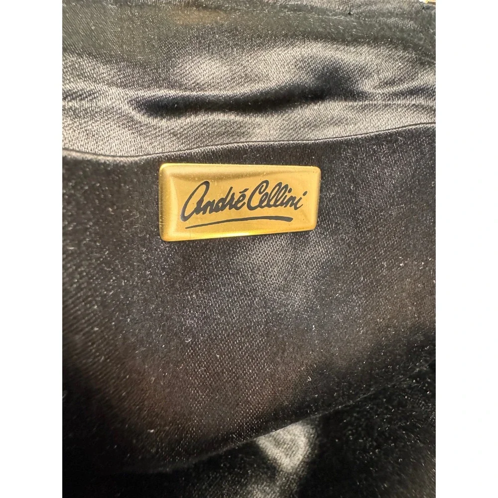 Andre Cellini Vintage Beaded Evening Bag Black Art Deco Gold Kiss‎ Lock Clutch